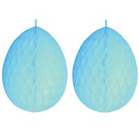 3x stuks hangdecoratie honeycomb paaseieren pastel blauw van papier 30 cm - thumbnail