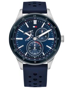 Tommy Hilfiger Herenhorlogemet blauwe leren band, 45 mm