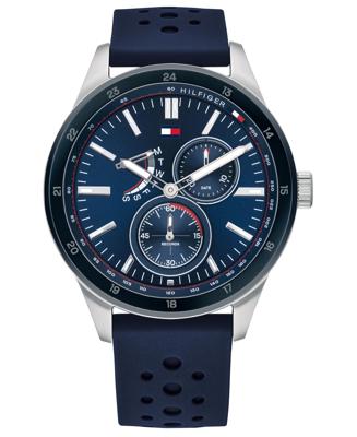 Tommy Hilfiger Herenhorlogemet blauwe leren band, 45 mm