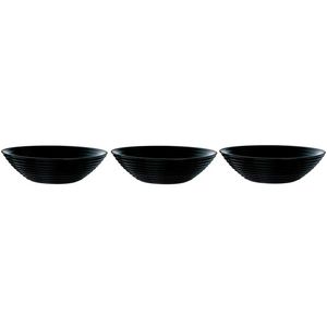 3x Salade schalen/slakommen van zwart glas 27 cm