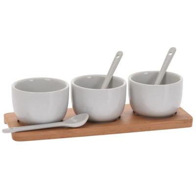 Schaaltjes - 3x - wit - porselein - op houten serveerplank - 21 cm - Amuse/tapas/saus