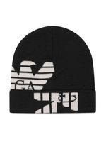 Emporio Armani Kids bonnet en laine vierge à logo intarsia - Noir