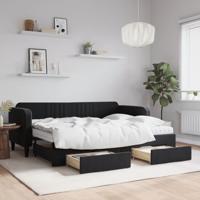 Slaapbank met onderschuifbed en lades 80x200 cm fluweel zwart