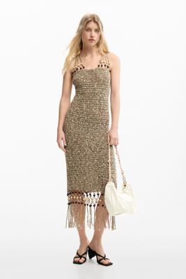 Jurk met bandjes en franjes - BROWN - L