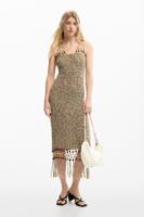 Jurk met bandjes en franjes - BROWN - L