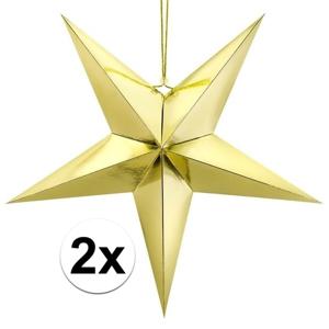 Kerstster - 2x - goud - 45 cm - decoratie ster - karton - lampion - kerstversiering