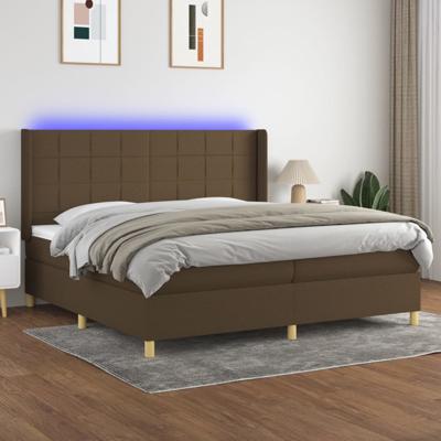 Boxspring met matras en LED stof donkerbruin 200x200 cm