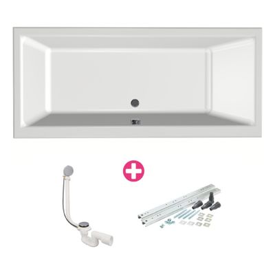 Ligbad Xenz Kristal | Inbouw | 180x80 cm | Incl.Badafvoer | Met overloop | Acryl | Glans wit