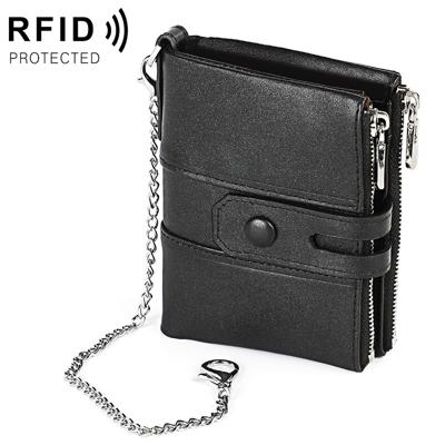 LT3529 retro Crazy Horse textuur dubbele rits anti-magnetische RFID keten portemonnee met kaartsleuven (zwart)