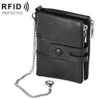 LT3529 retro Crazy Horse textuur dubbele rits anti-magnetische RFID keten portemonnee met kaartsleuven (zwart)