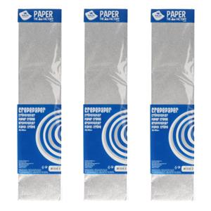 3x Knutsel alu-crepe vouw papier glitter zilver 150 x 50 cm