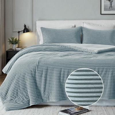 Dekbedovertrek Summer Teddy Rib - Lits-Jumeaux (240x220 cm) - Groen Microvezel - Dessin: Strepen - Fresh and Co - Dekbed-Discounter.nl