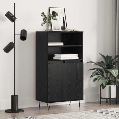 Highboard met plank met opslag met de deur Zwart 60 x 36 x 110 cm Bewerkt hout