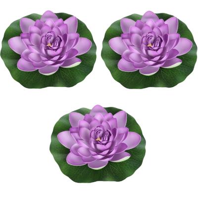Drijvende kunst waterlelie bloemen - 3x - paars - D18 cm - Vijver decoratie - Nep bloemen - Waterlel