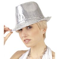Zilveren verkleed hoedje met pailletten - thumbnail