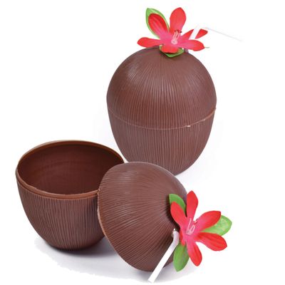 Drinkbeker - 2x - kokosnoot -Hawaii - bruin - kunststof - 400 ml Drinkbeker - 2x - kokosnoot -Hawaii - bruin - kunststof - 400 ml