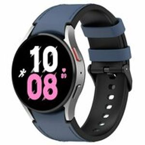 leer + siliconen bandje - Maat: large - Donkerblauw - Samsung Galaxy Watch 6 Classic - 47mm & 43mm