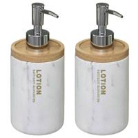 5five Zeeppompje/zeepdispenser - 2x - marmer look - wit - 272 ml - navulbaar - keuken/toilet/badkame