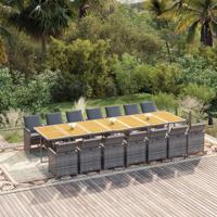 15-delige Tuinset met kussens poly rattan grijs