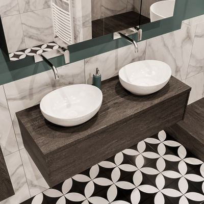 Mondiaz Lush Barco badmeubel eiken Dark brown 120 cm 1 lade mdf 2 waskommen beide zijden zonder kraangat