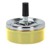 Excellent Houseware Draai asbak - druk asbak - rond metaal - 10 cm - geel