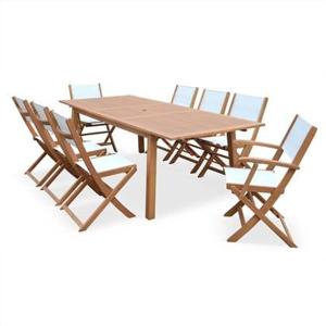 sweeek - Uitschuifbare houten tuintafel, 8 stoelen