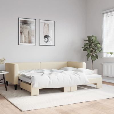 Slaapbank met onderschuifbed 80x200 cm stof crèmekleurig