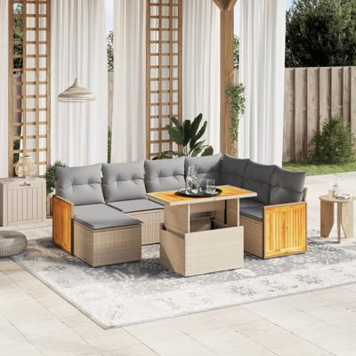 8-delige Loungeset met kussens poly rattan beige