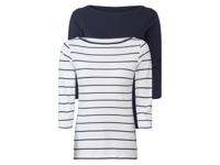 esmara 2 dames shirts (S (36/38), Marineblauw/witte strepen) - thumbnail