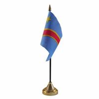 Vlag Congo tafelvlaggetje - 10 x 15 cm - met gouden standaard - Hoogte 27 cm