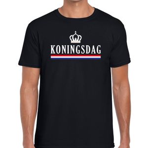 Zwart Koningsdag met vlag en kroontje t-shirt voor heren