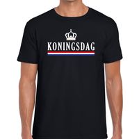 Zwart Koningsdag met vlag en kroontje t-shirt voor heren - thumbnail