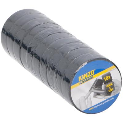 Kinzo isolatie tape - 18 mm x 10 meter - 10x rollen - Isolerende tape - zwart