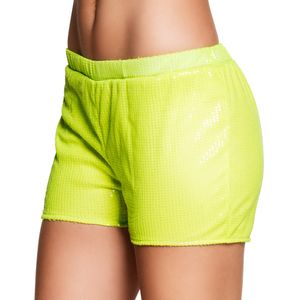 Hotpants pailletten neon geel