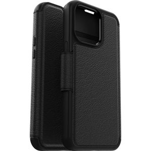 Otterbox - iPhone 15 Pro Max - Strada Case leren bookcase hoesje - Zwart + Lunso Screenprotector