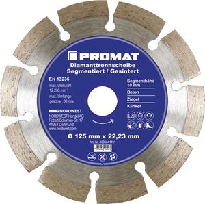 Promat Diamantzaagblad | d. 115 mm gat 22,23 mm | gesegmenteerd | 10 mm - 4000841410 4000841410