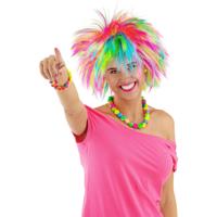 Folat Rock and Roll damespruik - gekleurd - piekerig - punk stijl - regenboog kleuren