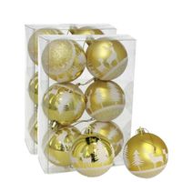 12x stuks gedecoreerde kerstballen goud kunststof 6 cm - Kerstbal - thumbnail