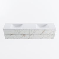 MONDIAZ VICA 200cm badmeubel onderkast Carrara 4 lades. Wastafel CLOUD dubbel 2 kraangaten, kleur Talc.
