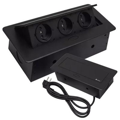 Izoxis Inbouw stekkerdoos - 3x schuko stopcontact - zwart - 190 cm