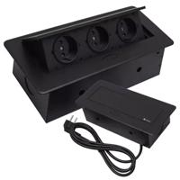 Izoxis Inbouw stekkerdoos - 3x schuko stopcontact - zwart - 190 cm