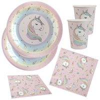 Eenhoorn thema feest wegwerp servies set - 20x bordjes / 20x bekers / 20x servetten - roze