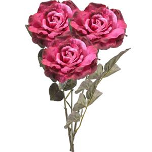 Kunstbloem roos Pascal - 3x - fuchsia - 65 cm - decoratie bloemen