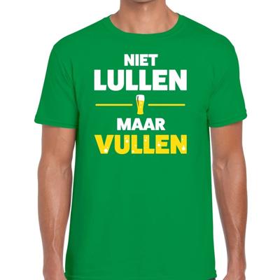 Niet Lullen maar Vullen tekst t-shirt - groen - voor heren - drank - foute party kleding