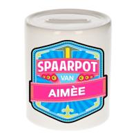Kinder spaarpot met naam - Aimee - keramiek - met dop - wit - Sparen - Spaargeld van Aimee