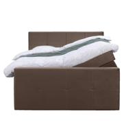 Leen Bakker - Boxspring Met Opbergruimte En Voetbord Liv Geblokt - 160x200cm - Stof/Velvet - Bruin