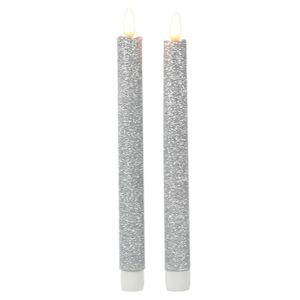 Kaarsen set van 8x stuks Led dinerkaarsen glitter zilver 25,5 cm