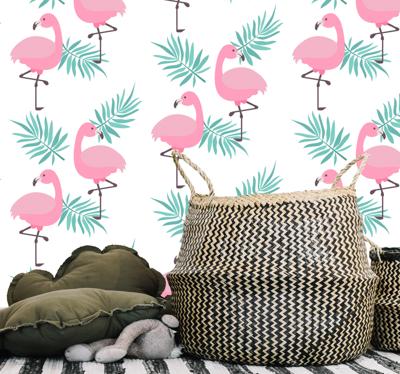 Slaapkamer muursticker tropische flamingo patroon