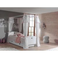 Leen Bakker - Vipack Hemelbed Amori Met Textiel En Rolbed/opberglade - MDF/Grenenhout - Wit