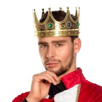 Boland Carnaval verkleed konings kroon - oud goud kleur - plastic - heren - middeleeuwen   -